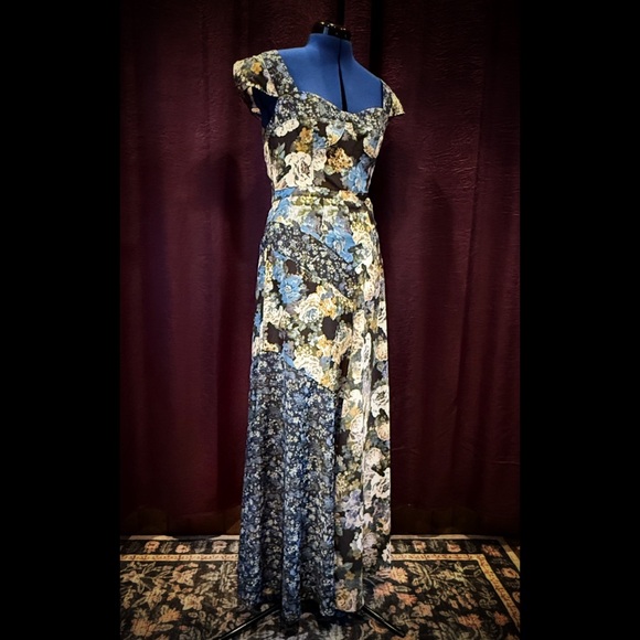 FREE PEOPLE Blue La Fleur Maxi Dress with Floral Patchwork (8) - Picture 2 of 11